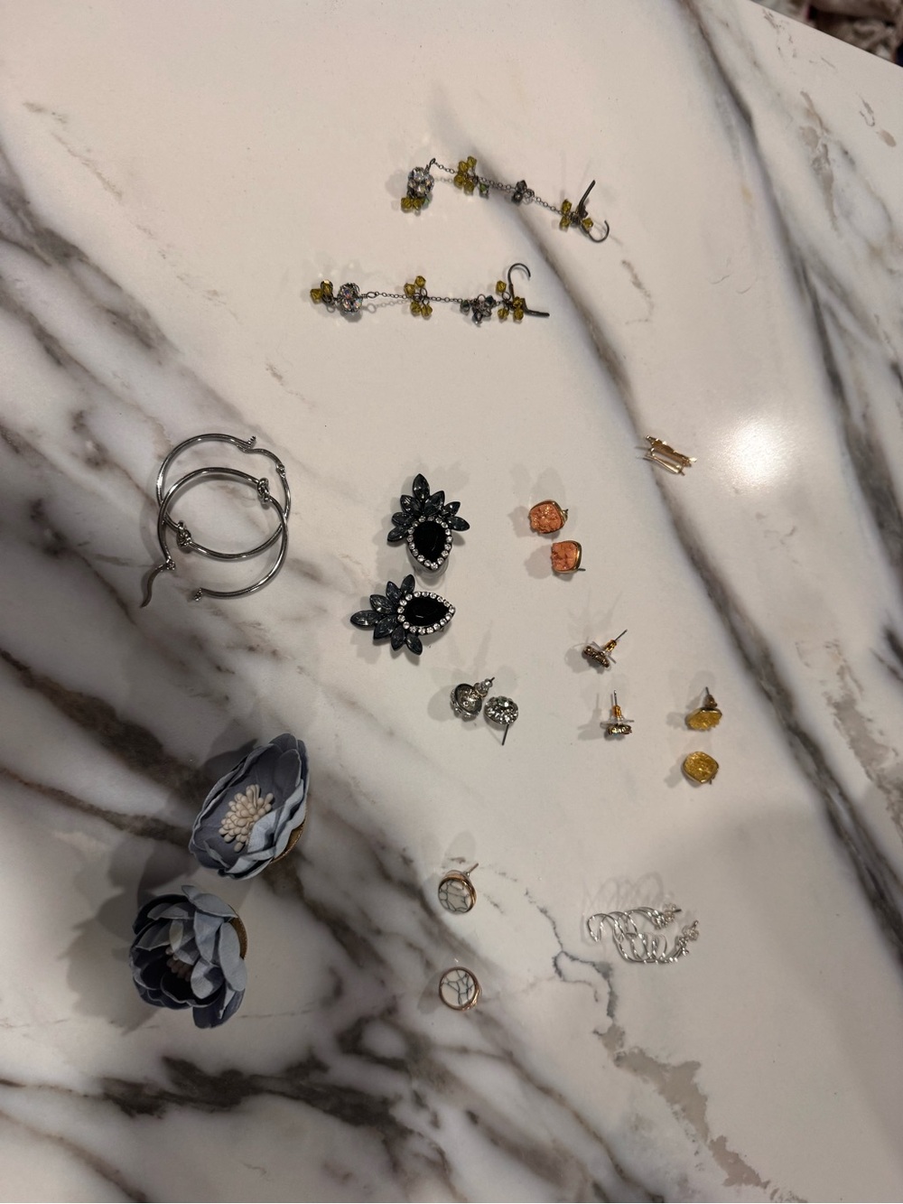 Yellow Crystal Drop Dangle Earrings - lot of 11 pairs . Crystal studs , silver